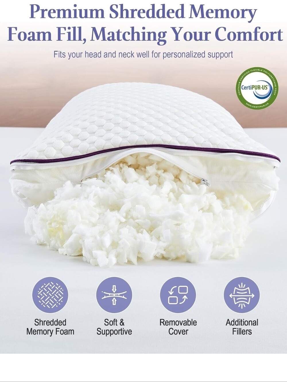 NIB 2 Pack Shredded Memory Foam Pillows Cooling Bamboo Covers Adjustable Loft - Picture 7 of 11